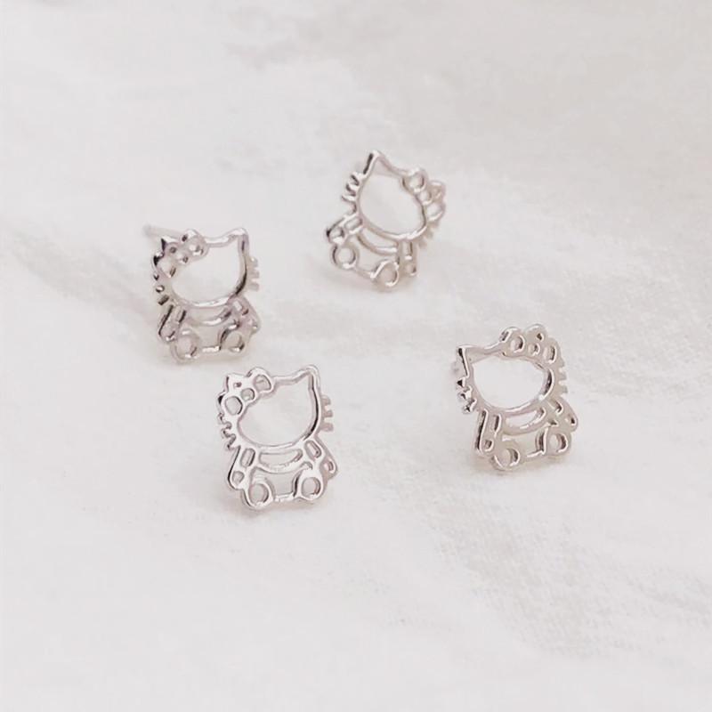 Beixi S925 Sterling Silver 3D KK Cat Stud Earrings - Artistic Versatile Jewelry S925 Sterling Silver