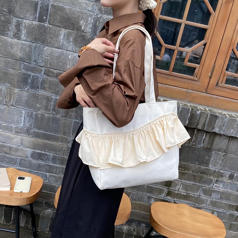 Spring and Summer New Literature and Art Student File Handbag Large Capacity Ruffle Edge Shoulder Canvas Bag
