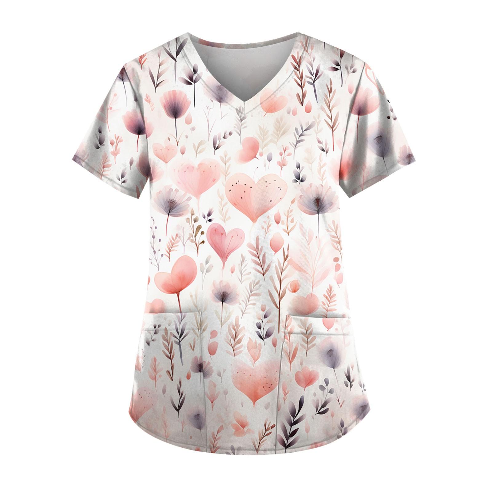 

Женский топ с карманом и V-образным вырезом с коротким рукавом и крестообразным принтом оленя L розовый