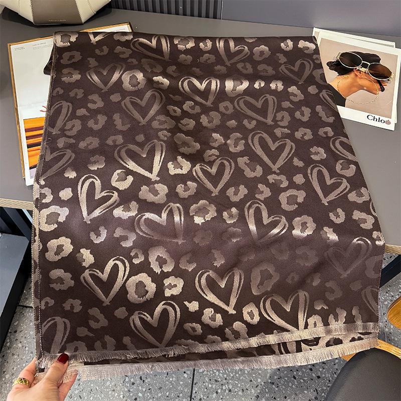 Premium autumn and winter sense retro leopard print love print fringed scarf women's autumn and winter versatile Tencel cotton shawl