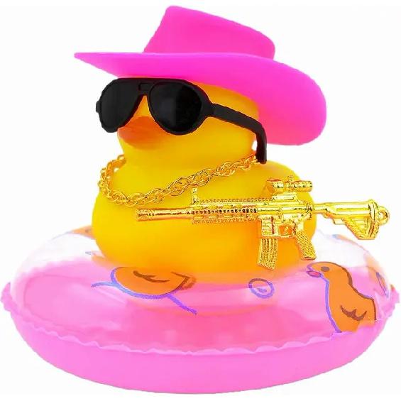 Duck Car Ornaments Yellow Duck Car Dashboard Decorations Set with Sunglasses, Swimming Ring Kids Bath Toys Home Duck Decoration