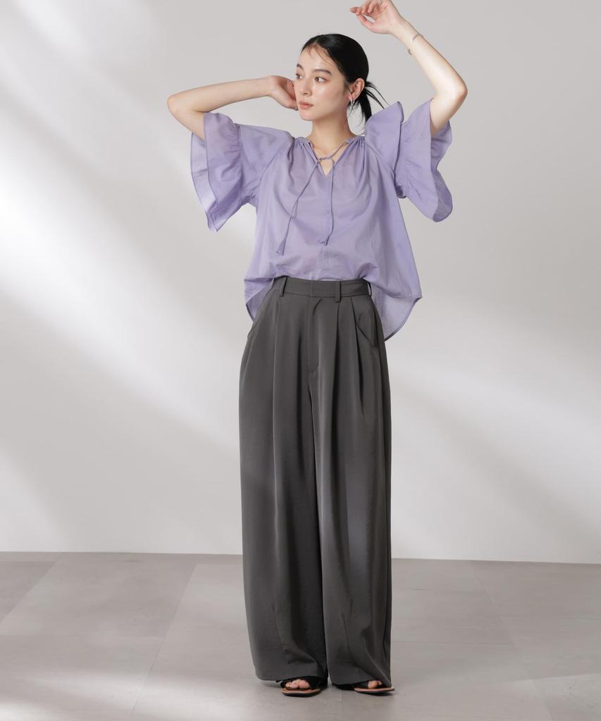 Nano Universe Made In India Cotton Frill Sleeve F Blouse, Women's, 081, L. Purple, 669-5121300