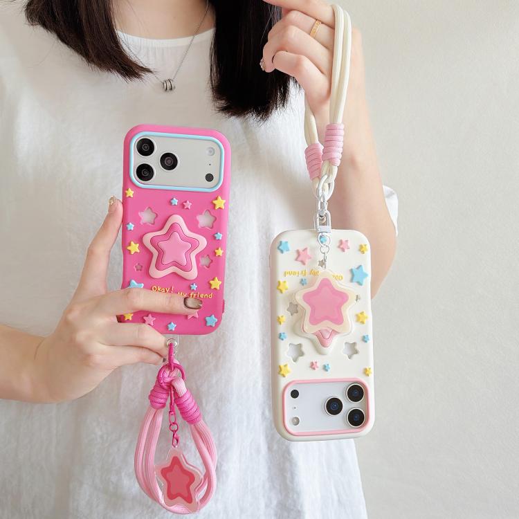 Hollow Pressable Star Silicone Phone Case with Lanyard, Stress Relief Soft Protective Cover