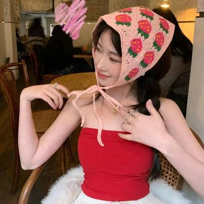 Korean Sweet Cute Handmade Crochet Hollow Triangle Headband Towel Women Spring and Summer Travel Photo Hair Scarf