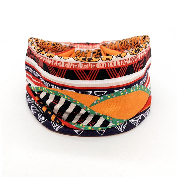 European American Women's Hair Band African Print Pattern Wide Edge Elastic Knot Sports Yoga Headband Women's Headwear Hair