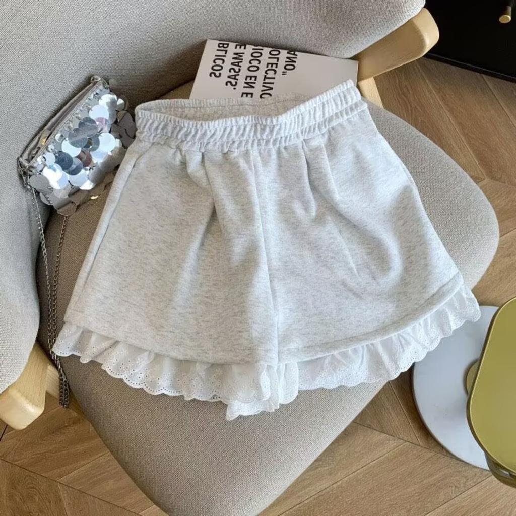 Women's High Waist Lace Patchwork Wide Leg Shorts Casual Loose Fit Summer Short Pants