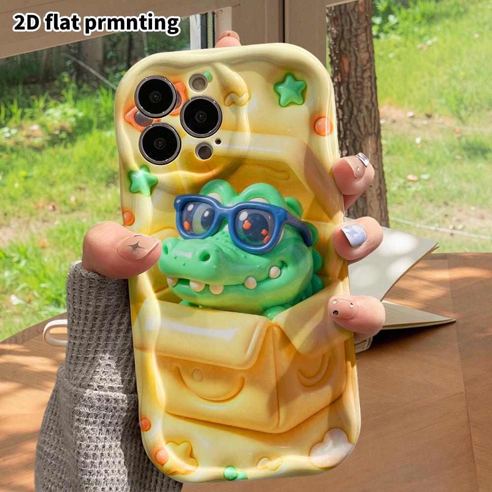 Phone Case: 2D flat design suitable for iPhone 18 17 16 15 14 13 Pro protective case, sunglasses little crocodile, perfect Christmas and Halloween hol