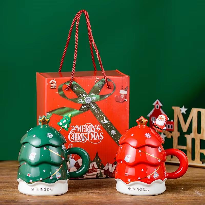 Keramický hrnek na kávu Hrnček s vánočním stromkem Kancelářský Roztomilé hrnky na kávu a hrnek Potřeby pro páry Vánoční dárkový hrnek Opakovaně použitelný Odolný