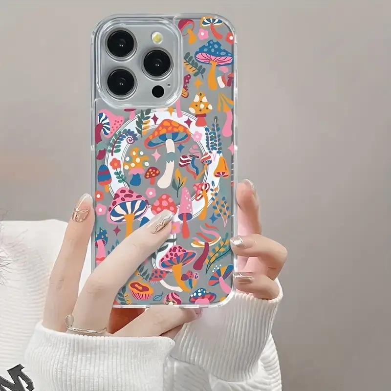 Cross-Color Mushroom Magnetic iPhone 17 Pro Protective Case - Drop-Proof for Models 15/13/12/11
