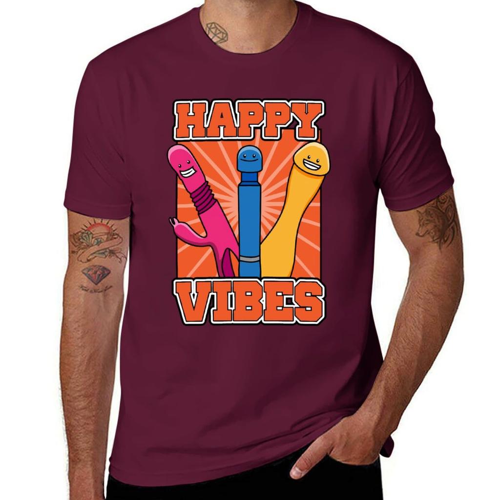 Happy Vibes Vibrator Dildo T-Shirt Blacks Animal Prinfor Boys Boys Whites Black T-shirts for Men