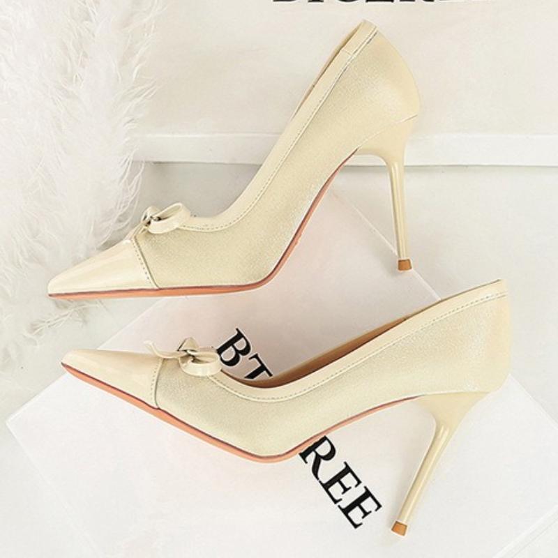 Fashion Classic Style New Women's Single Shoes Retro Simple Exquisite Workmanship Versatile Women Bow Pointed Toe High Heels 10.5CM