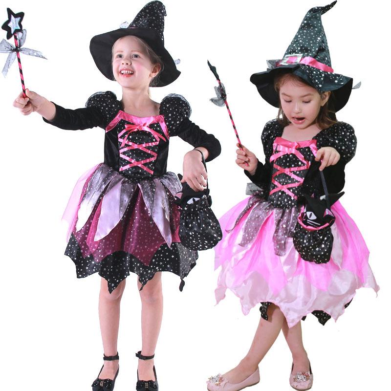 Heksesett Kjole Jenter Halloween Trollmannskostyme Barn Fest Heks Vestidos