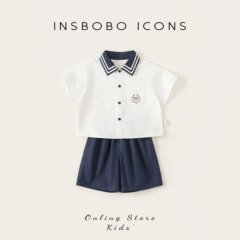 Insbobo Boys  Suit Summer 2026 New Style Boys  Preppy Style Two-Piece Casual Children s Early Summer Outfit Trendy Tibetan youth 90
