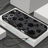 Black White Rose Flowers Lanyard Case For iPhone 17 Pro Max Case iPhone 17E 16 15 14 13 Pro Max Soft TPU Silicone Phone Cover