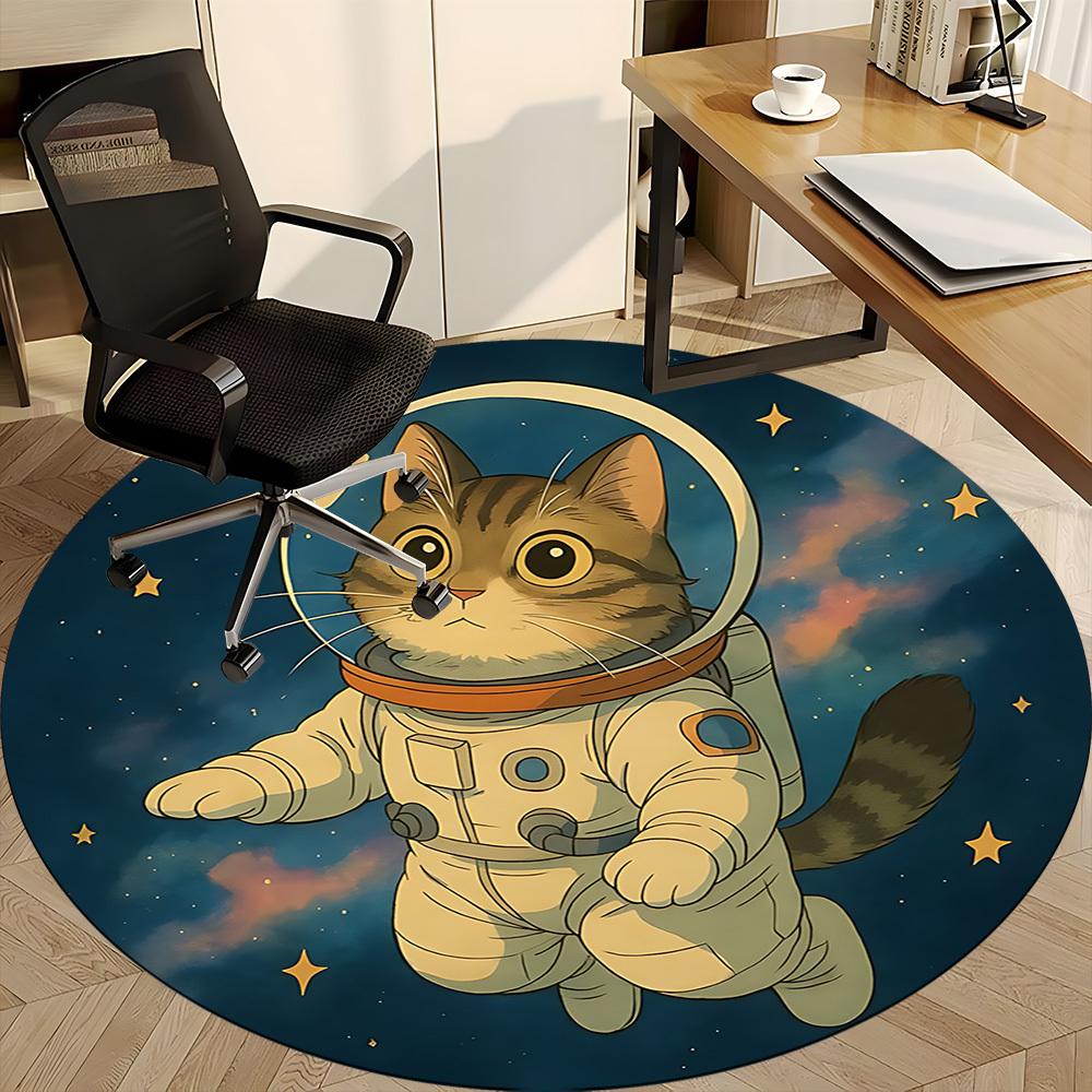 1PC SpaceKitty Office Round Area Rug, Mat Suitable ForOffice, Under Office Chairs Bedroom Living Room Home Decor, Room Deco