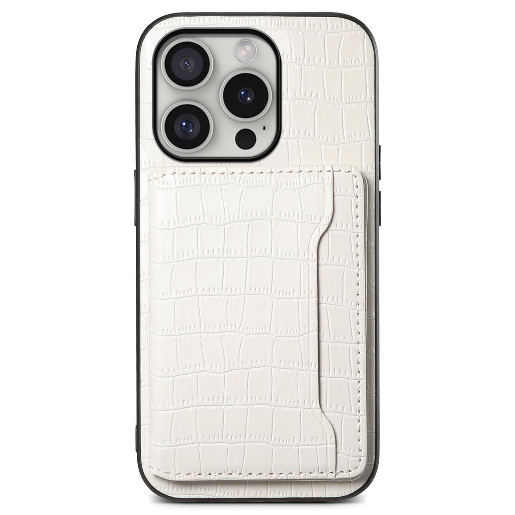For iPhone 16 Pro Case Card Holder Kickstand Crocodile Texture Leather Back Phone Cover