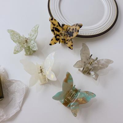 Vintage Black White Acetate Hair Crab Claws Women Leopard Hair Accessories Butterfly Hairpins Ponytail Girls Clamp Hair Clips
