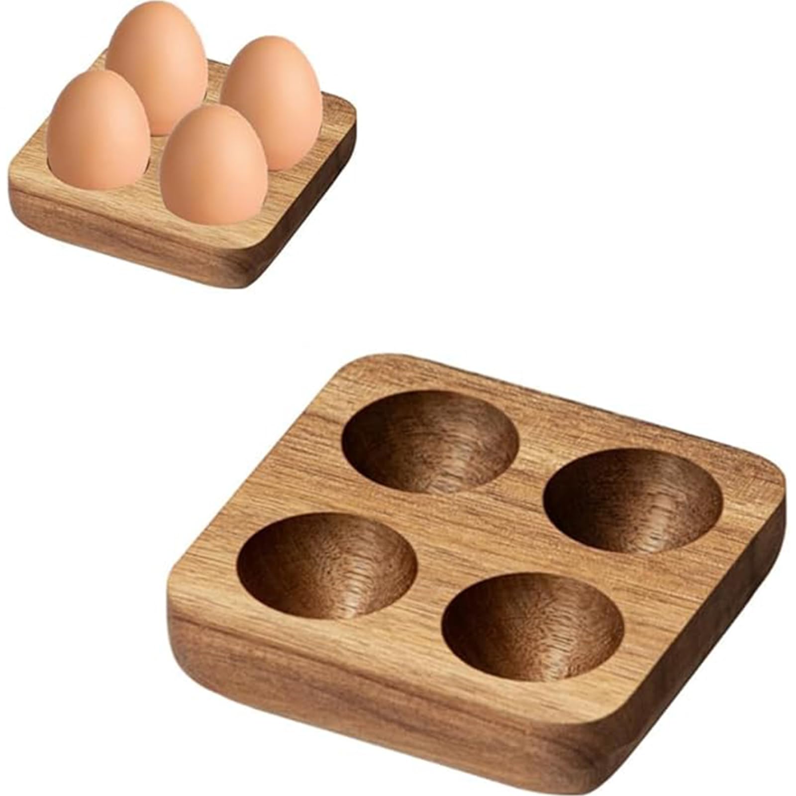 

WISHOW Wooden Egg Holder, Egg Case, 4-Grid Egg Storage Crate (Brown)