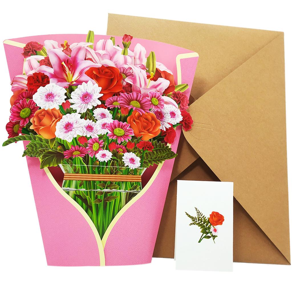 3D Pop Up Flower Greeting Card Creative Mother's Day Paper Multi-Style Thank You Postcard for Valentines Day Birthday Gift