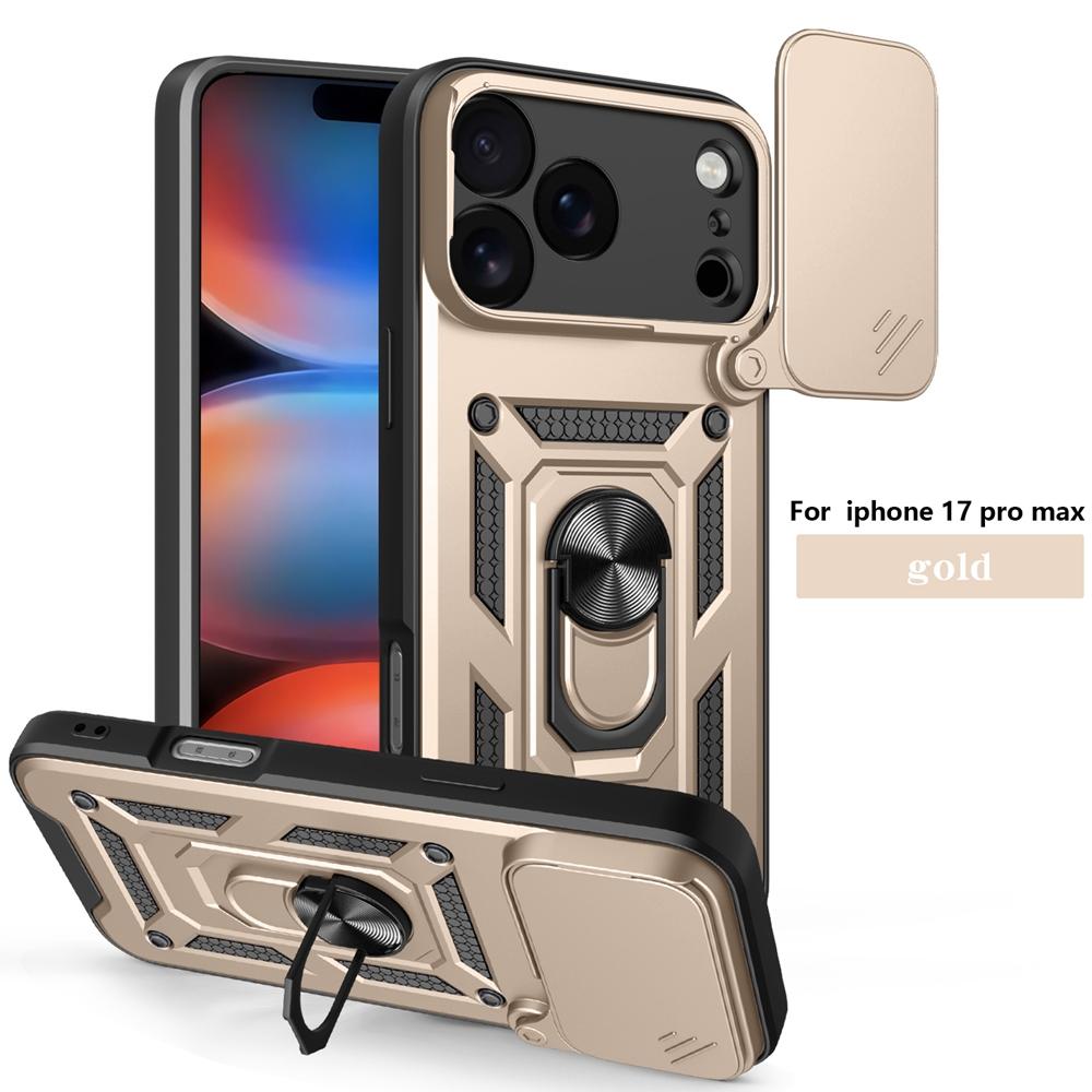 Shockproof Armor Funda For Iphone 17 Pro Max 5G Slide Lens Protect Phone Case For Iphone17 Air Magnetic Ring Holder Cover