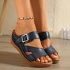 Fashion Vintage Slip On Soft Sole Wedge Heels Sandals Women Metal Buckle Decoration Slippers Women 2025 Casual Driving Beach Shoes
