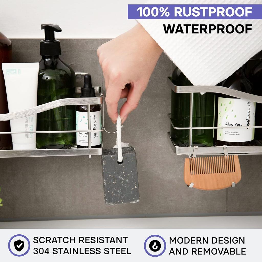 KINCMAX Stainless Steel Heavy Duty S Hooks for Bathroom Showers Organizer Hanging - Bathroom Shower Organizer Adhesive Replacement - Rust Proof