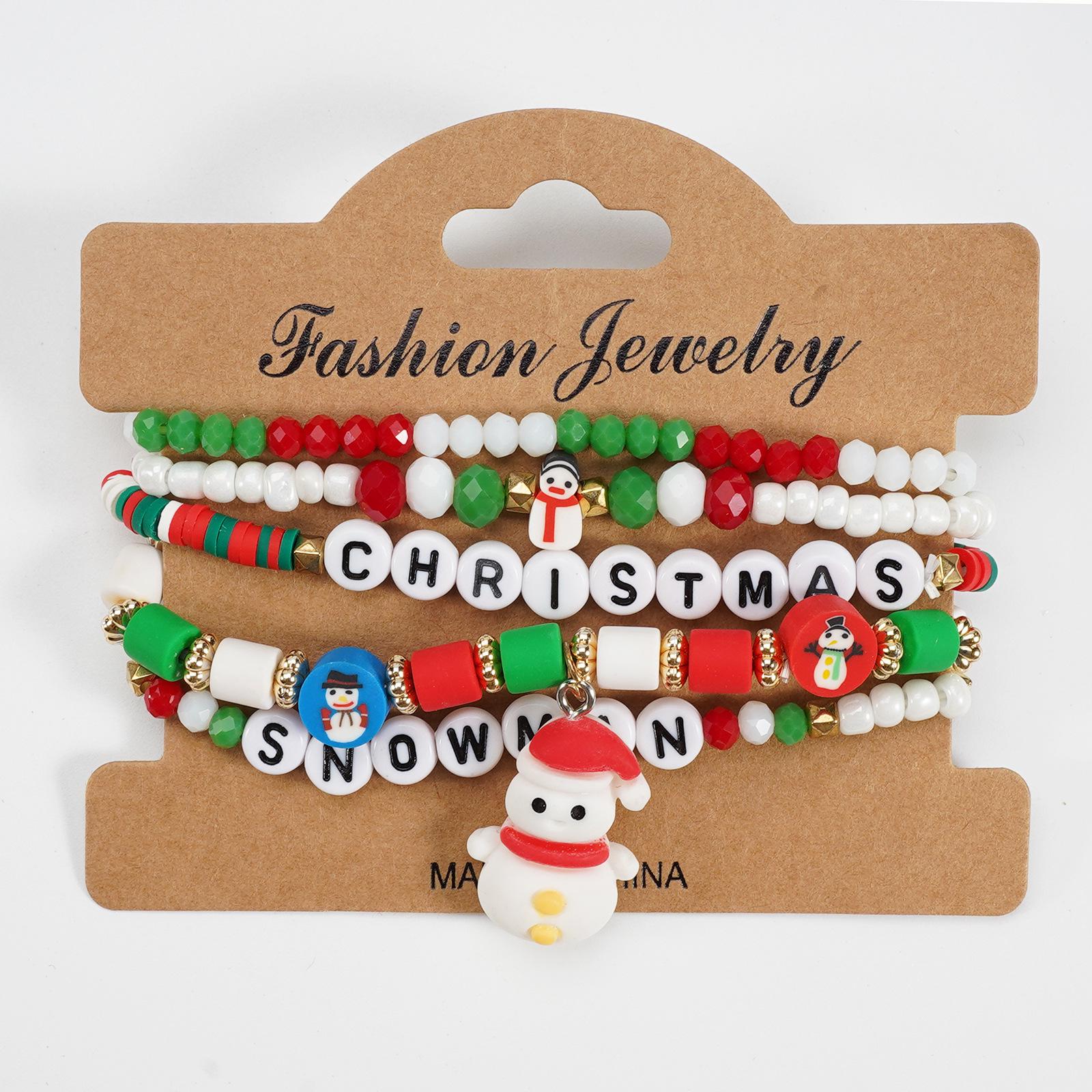 

Christmas Festival Bracelet Set: Beaded Letters, Polymer Clay, Cute Cartoon Design for New Year Party