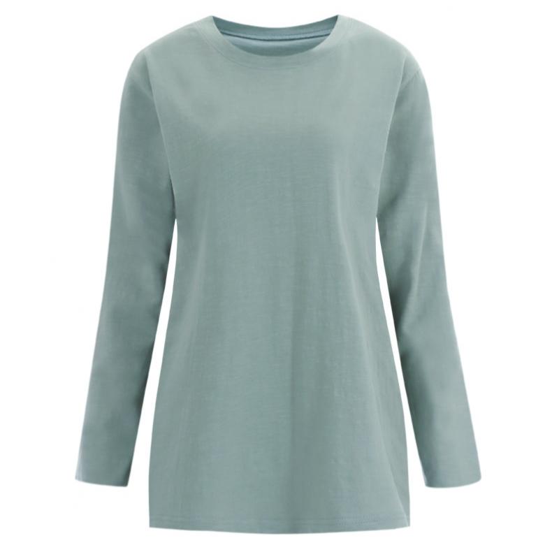 Shop   Women Loose FiT Slub Round Long Sleeve T shirT Brown Dai Wsh 1009