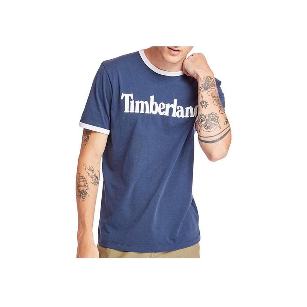 Timberland Codzienny Okrągły Dekolt Nadruk Krótki Rękaw T-shirt Męskie Góry Niebieski A2B86288