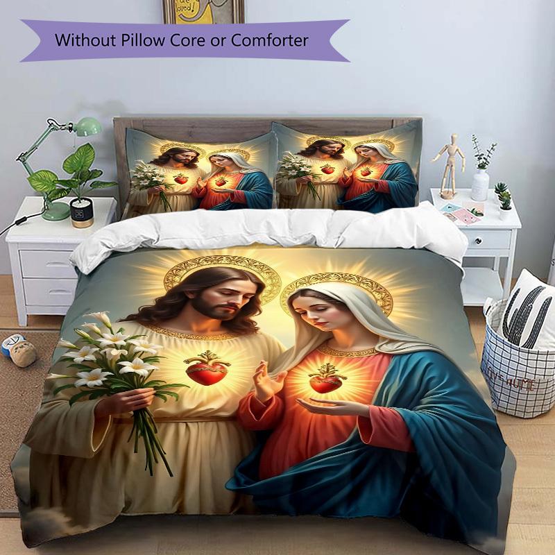 3-delig Heilige Harten Iconografie Beddengoed Set. Zacht en comfortabel, zonder kern. (1x dekbedovertrek + 2x kussenslopen) yy251009247
