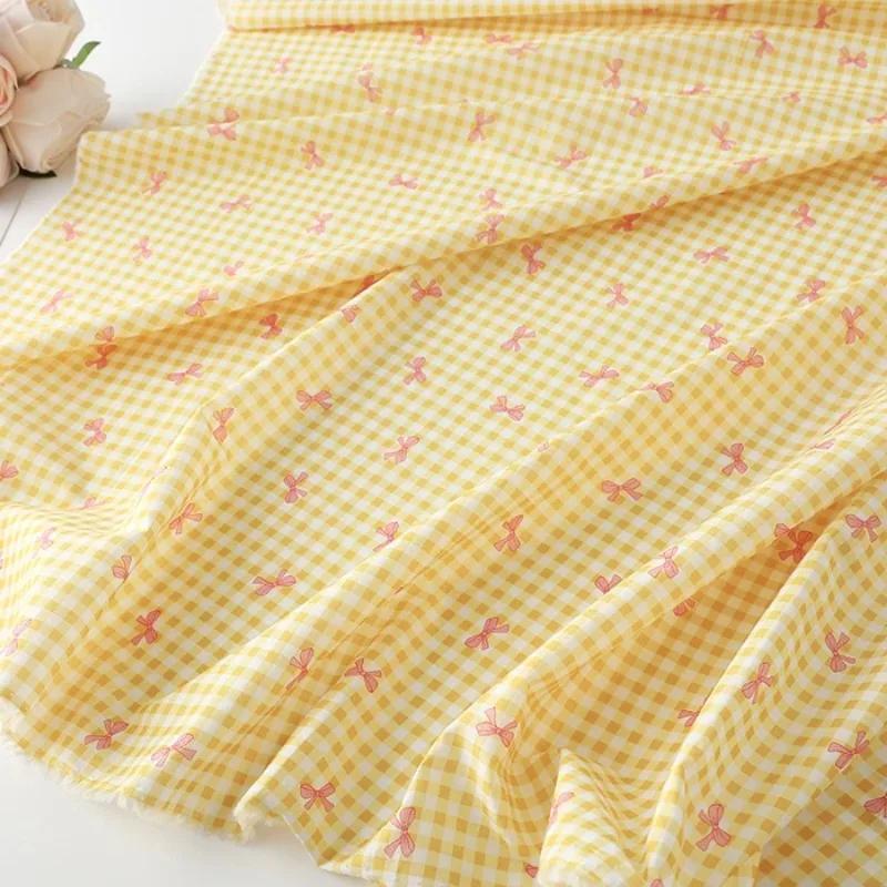 Bunt karierter Baumwollstoff mit Schleifendruck für Kleider, Hemden, Schlafanzüge, Homewear, Kinderbekleidung, 140x100cm