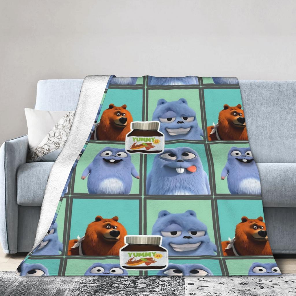 Coperta Grizzly e Lemming Cartone Animato Lana Novità Traspirante Plaid per Letti Soggiorno Primavera/Autunno,