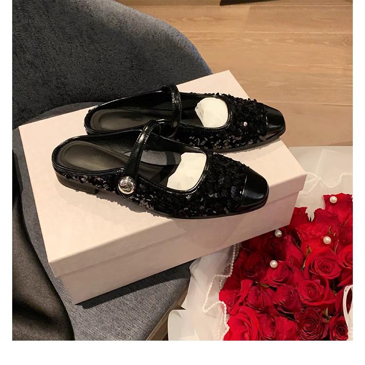 Grape Mother Sparkling Sequined Cool Slippers Children Thick Heel Single Shoes 2025 Spring Women's Fashion Huizhou Women's Shoes Muller Shoes