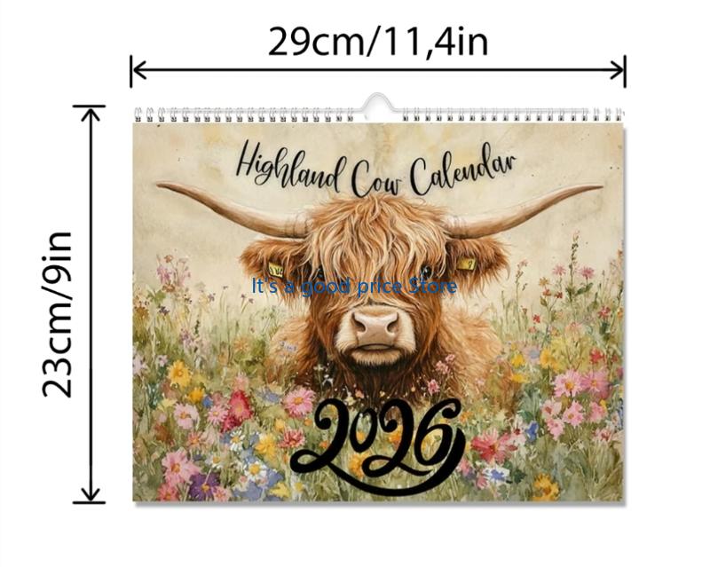 2026 Art Cattle Calendar Rural Cottage Wall Decor and Monthly Planner, Art Cattle Calendar for 2026 In Scottish Arts,