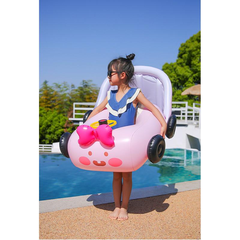 Inflatable Cartoon Car Seat Boat With Sunshade Steering Wheel For Children Swimming Activities