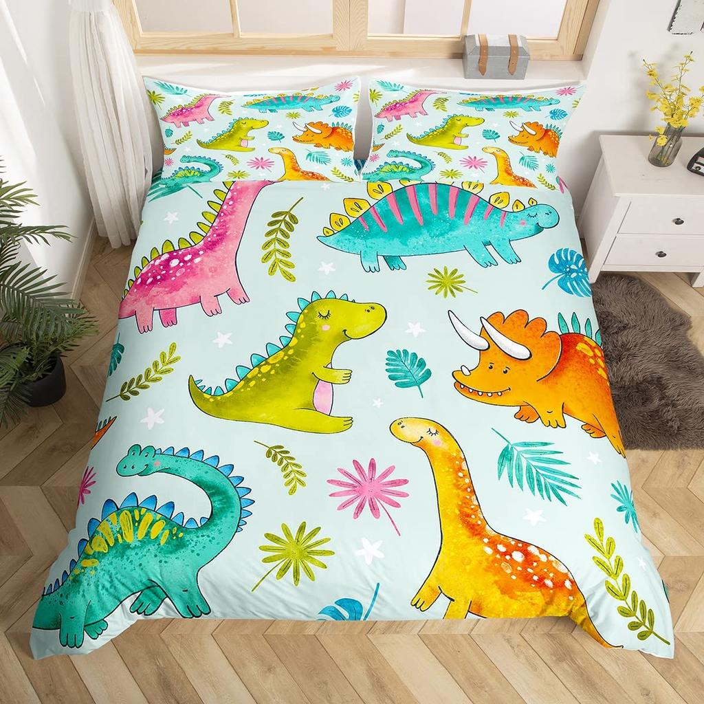 Cartoon Dinosaur Duvet Cover Kawaii Dinosaurs Bedding Set Jungle Ancient Animals Comforter Cover For Girls Boys Full King Size