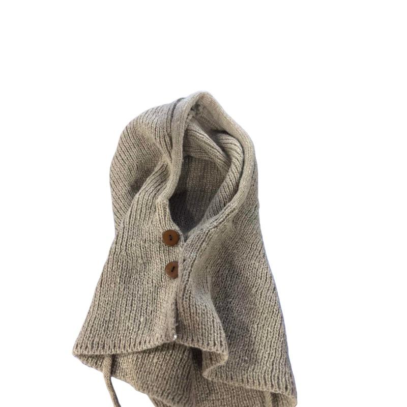 Unisex Knitted Balaclava Caps with Drawstring, Warm Winter Hats, Outdoor Hooded Beanie with Neck Collar Scarf