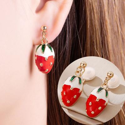 2023 Fashion Lovely Red Without Ear Piercing Mosquito Coil Ear Clip Green Leaf Earrings Female Fresh
