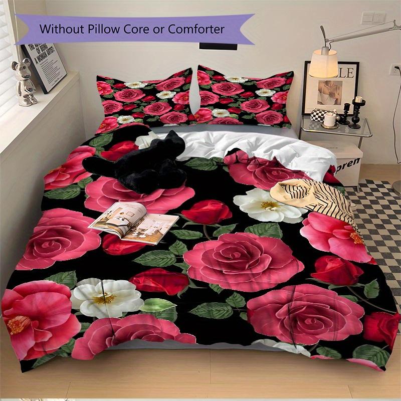 3pcs Rose Bedding Set, Breathable And Soft, Suitable for All Seasons Machine Washable, Suitable for Bedroom Decoration,yy250822178