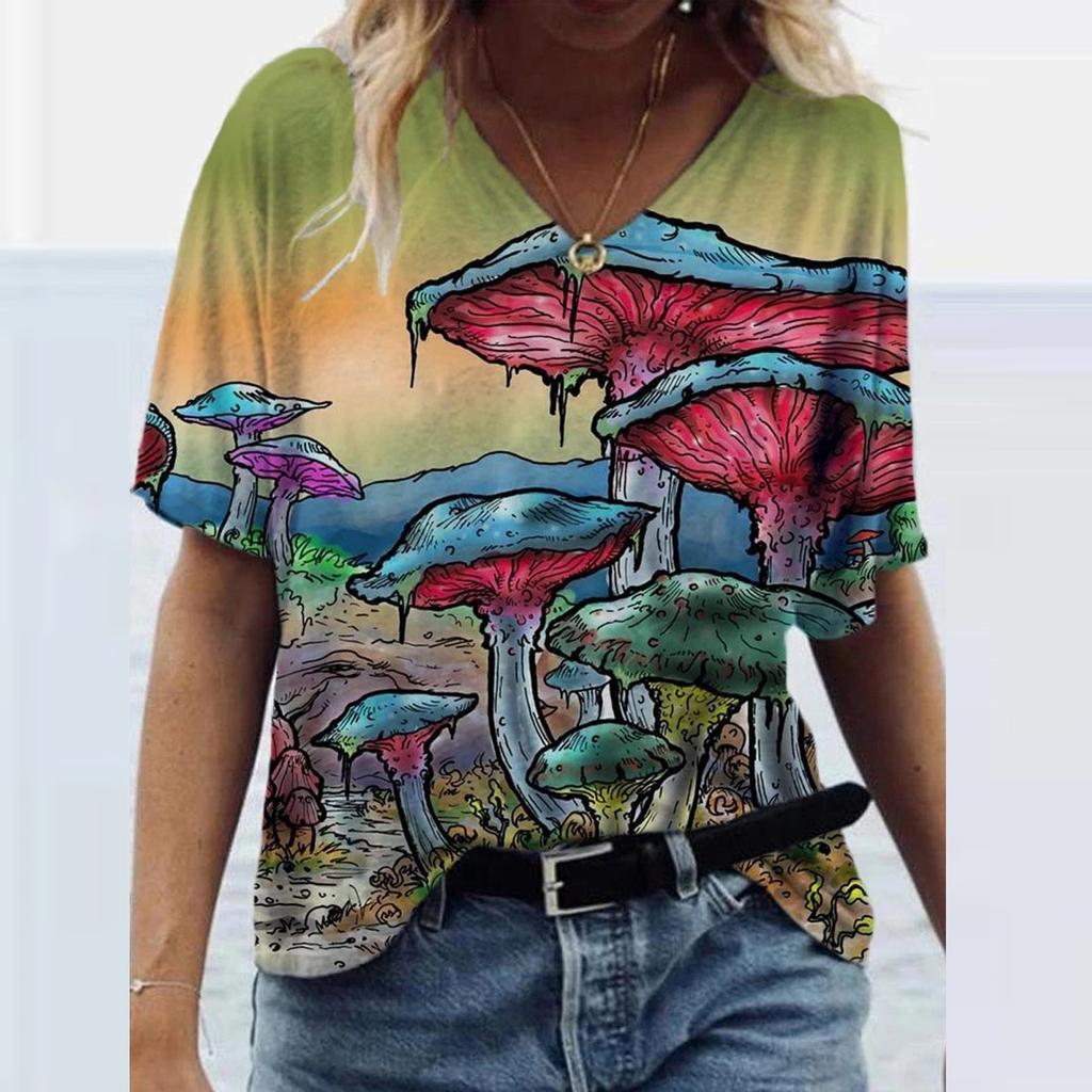 Fashion Women's Summer Printed Short Sleeve -Neck T-Shirt Casual Tee Tops