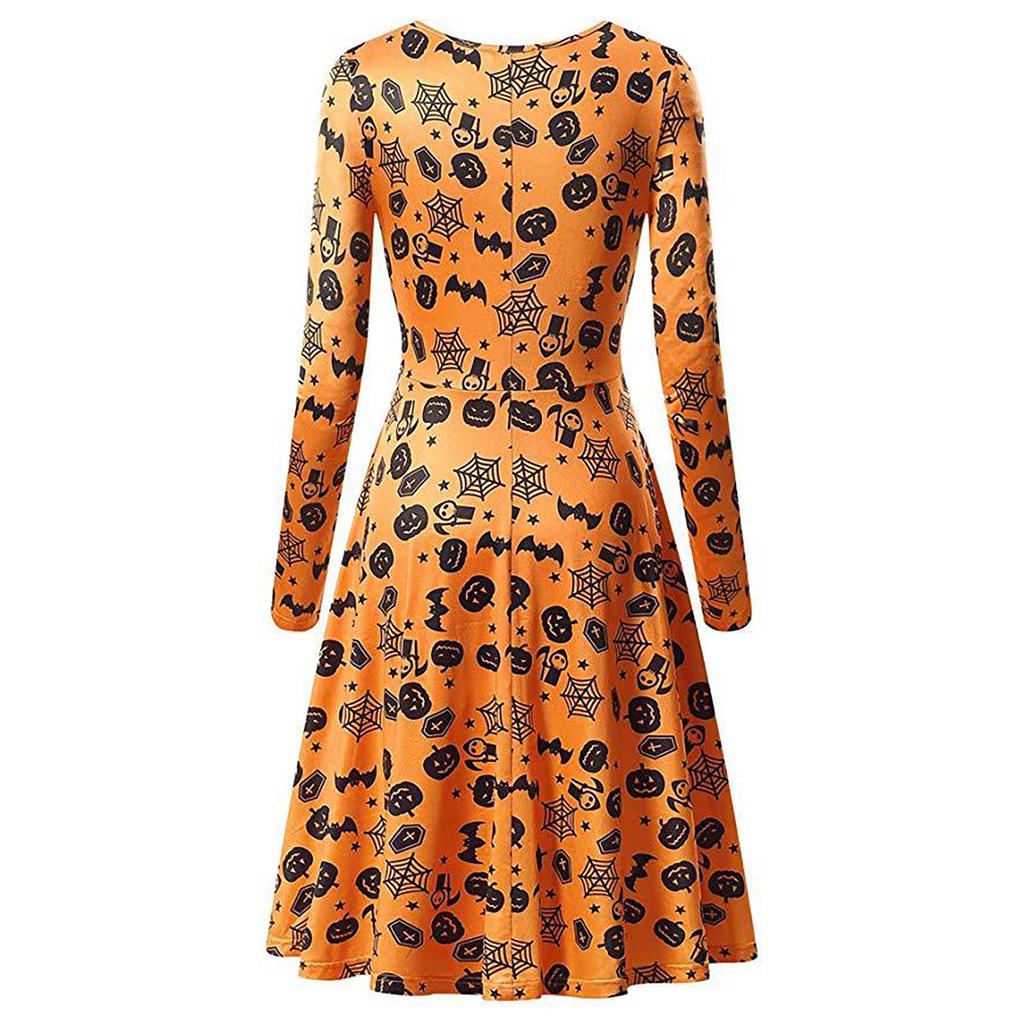 Women Casual Fashion Long Sleeve   Printed Halloween Dress