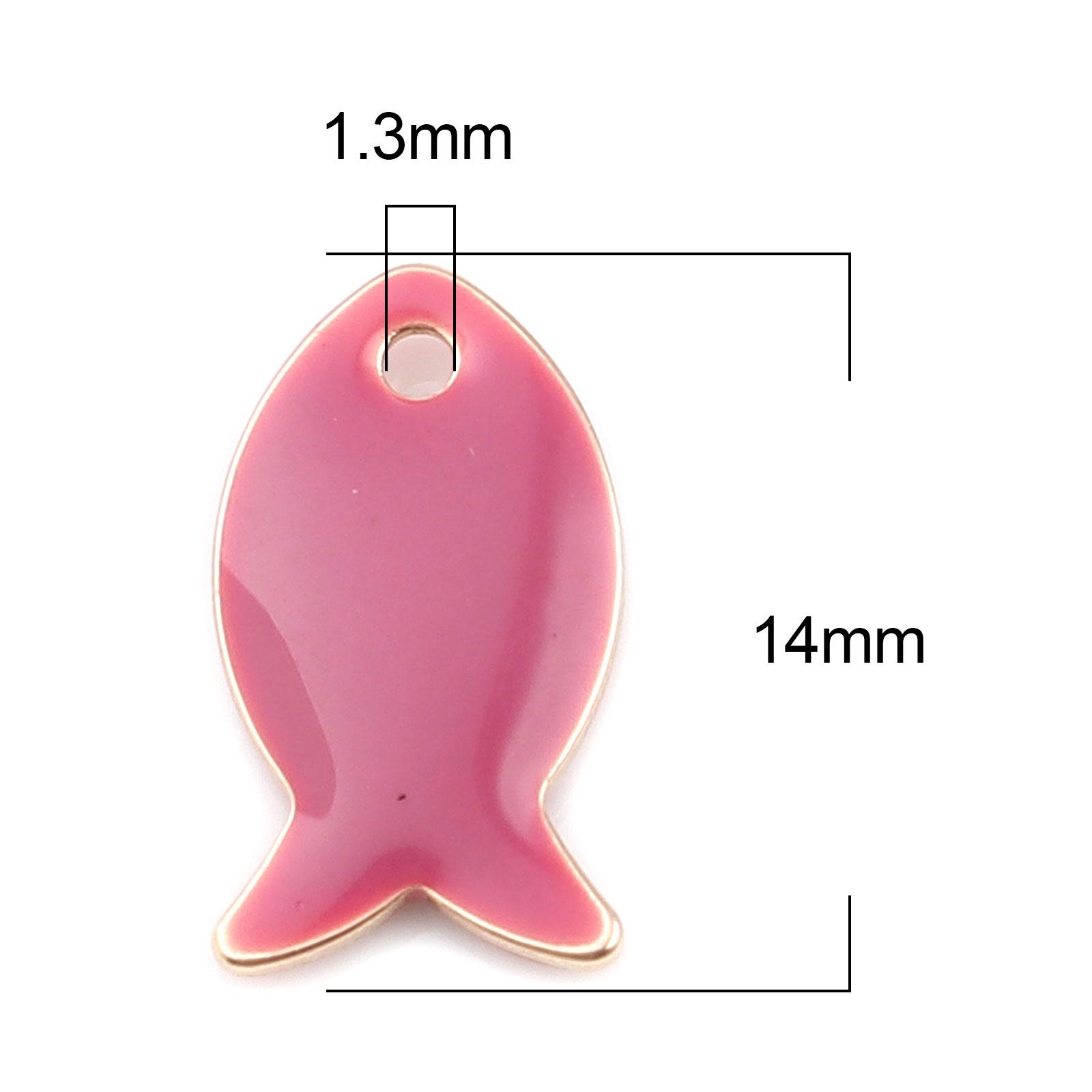 

10PCs Copper Double Sided Small Fish Enamelled Sequins Charms Pendant For Jewelry Making Findings Gold Color Setting 14mm x 8mm