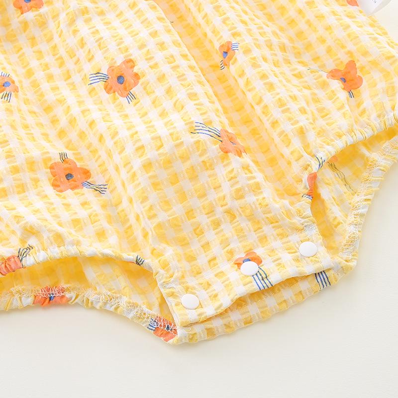 Newborn Girls' Plaid Romper - Summer Infant Bodysuit and Harem Jumpsuit