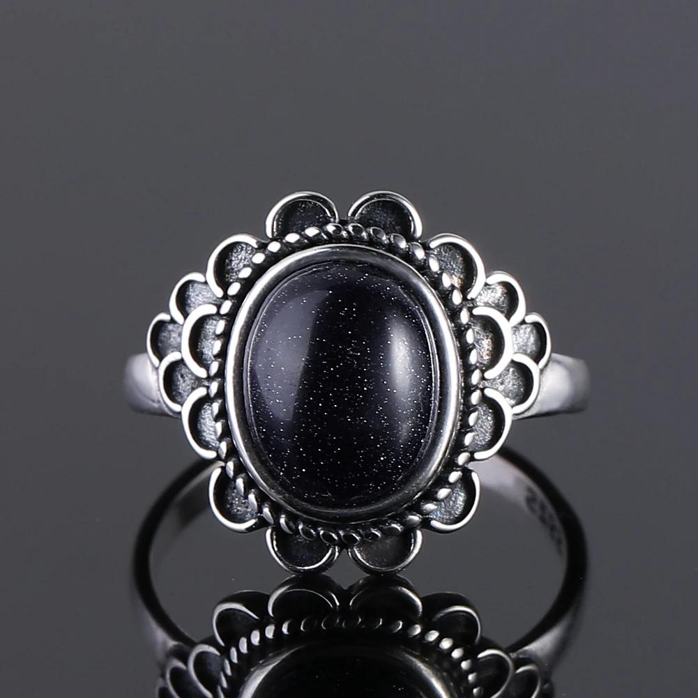 S Srebrny Pierścionek dla Kobiet Owalny Okrągły Kształt Kropli Wody Naturalny Błękitny Piaskowiec Pierścionek Prezent Kształt Słońca Retro Luksusowy Delikatny