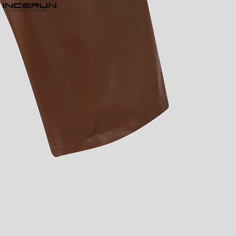 INCERUN Men Zip-up Waist Crotch Cutout PU Leather Party Long Pants Trousers