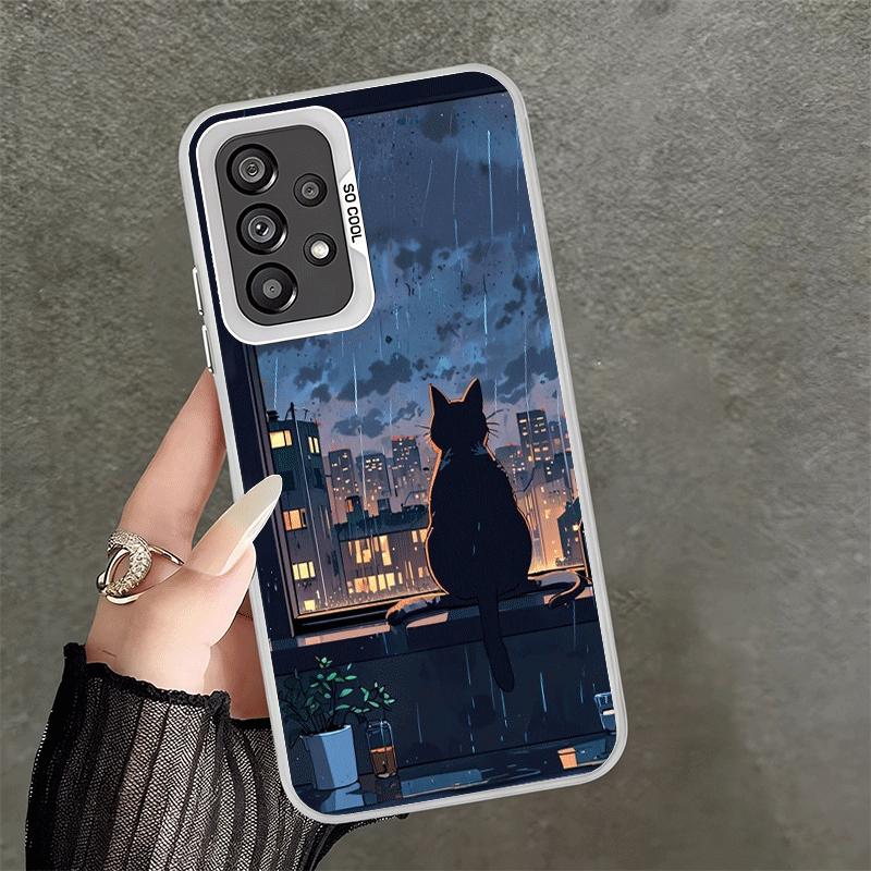Healing Sense Cat Rain Shockproof Phone Case for Samsung A17 A16 A15 A14 A37 A57 A36 A56 A26 A35 A55 A25 A34 A54 A24 A13 A23 A33