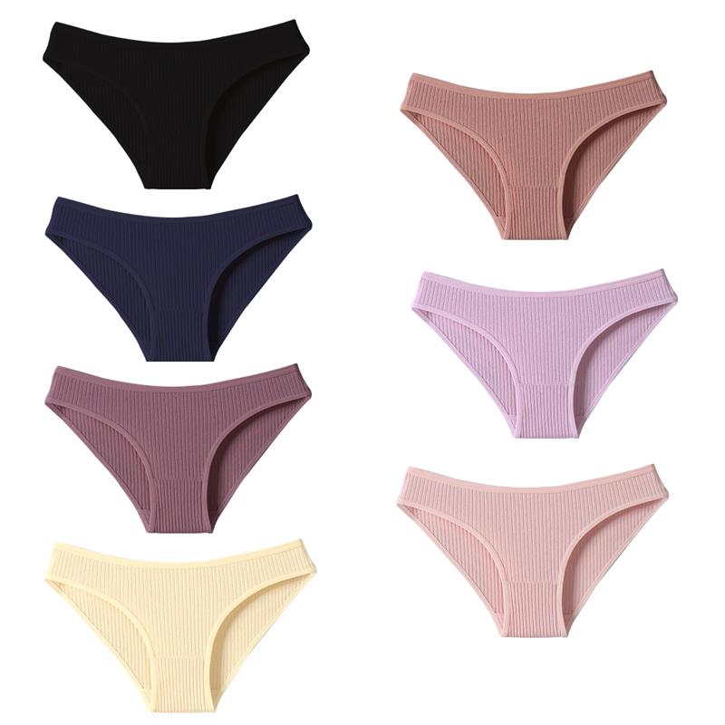 7Pcs Women s Panties Striped Briefs for Women Low-Rise Breathable Cotton Female Soft Underwear Solid Colors Ladies Underpants S&7PCS
