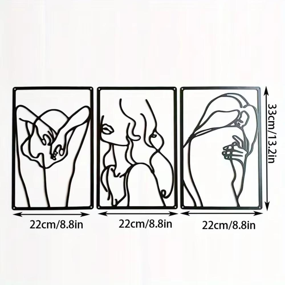 3 Pcs Modern Black Metal Wall Sculpture - Minimalist Home Decor. Abstract Single Line Design for Living Room or Bedroom.