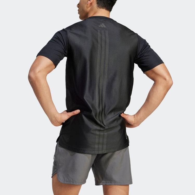 Adidas Three-Stripe Print Crew Neck T-Shirt Men Tops Black HZ3072