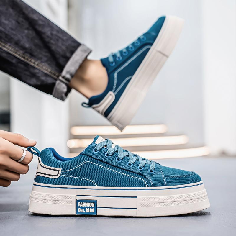 Men’s Blue Sports Shoes Casual Canvas Shoes Street Style Running Sneakers Students Over Sized Black Skateboard Shoes